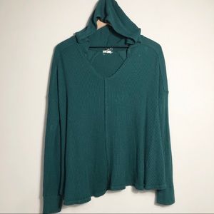We the Free Teal Hooded Waffle Knit Top